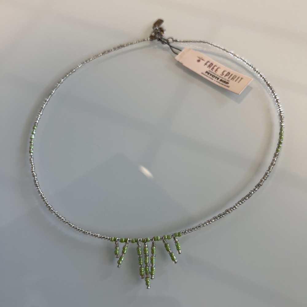 Free Spirit Peyote Bird Beaded Layered Necklace Silver Green Purple - Picture 4 of 9